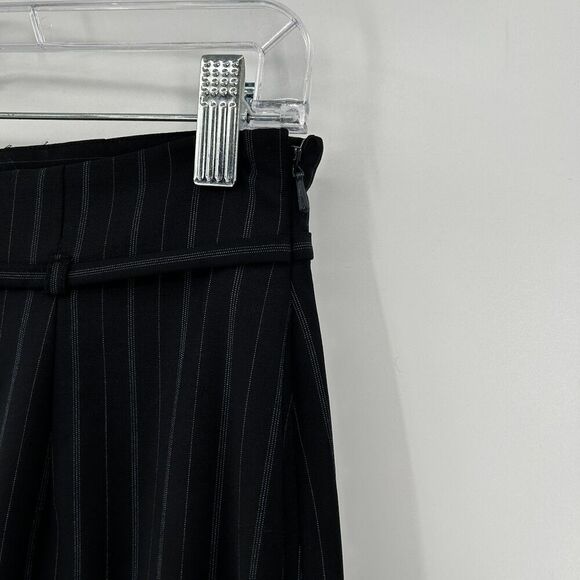 CLASSIQUES ENTIER Navy Blue Striped Belted Wool High Waist Pencil Skirt Size 4 - Picture 4 of 7